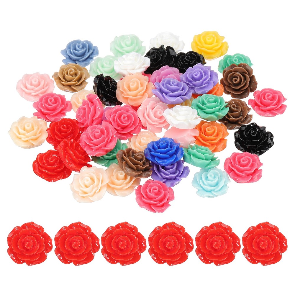20mm Rose Flower Resin Cabochon, 50 Pcs Mini Rose Flower Resin, Mixed Colors