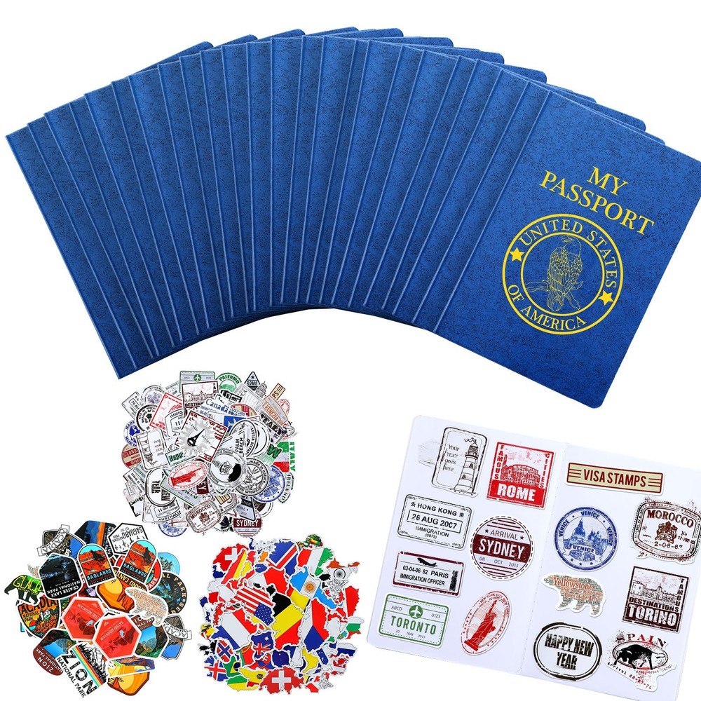 348 Pcs Blank Passport Book with Assorted Travel Journal Stickers Fake Passpo…
