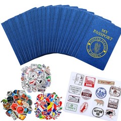348 Pcs Blank Passport Book with Assorted Travel Journal Stickers Fake Passpo…
