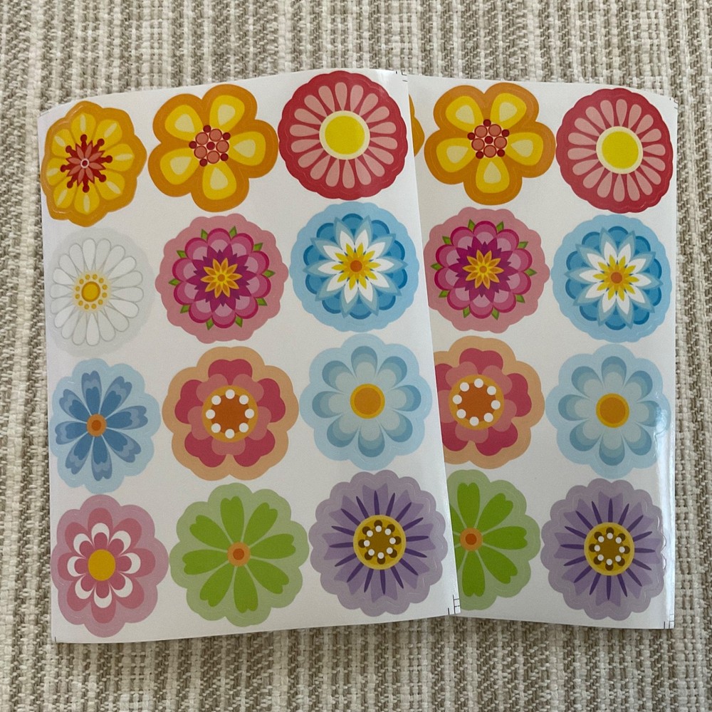 24 Retro Flower Stickers 1.5” Colorful Floral Scrapbook Decals Envelope Seals