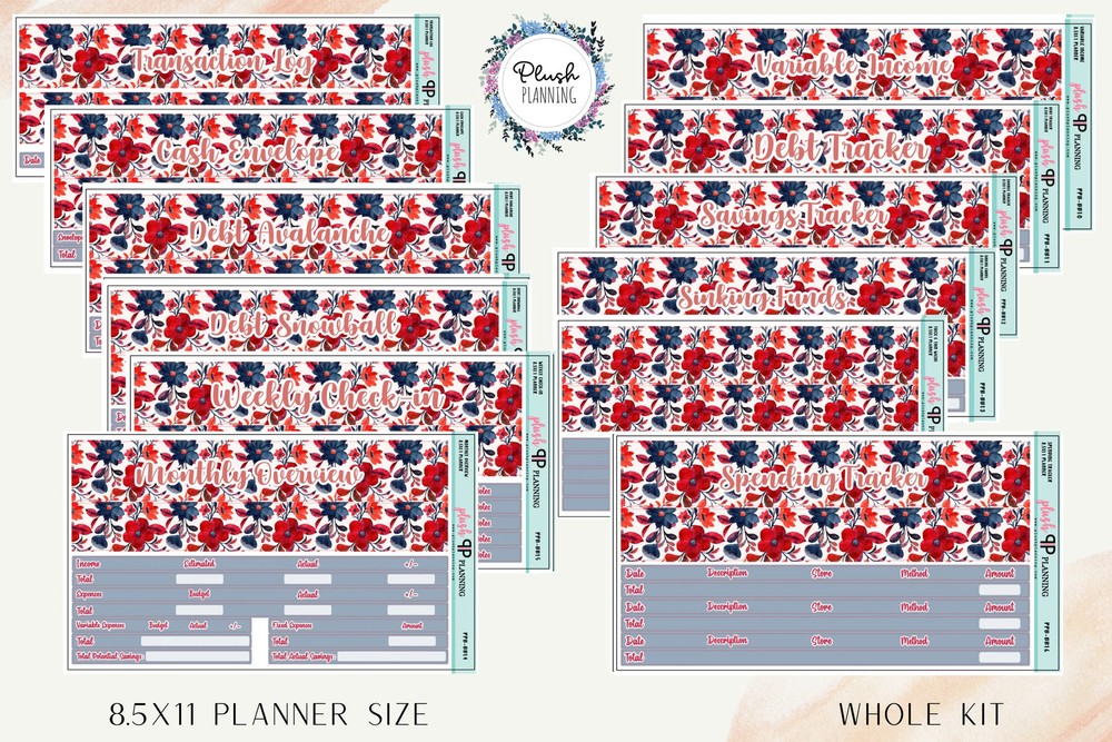 8.5×11 Planner Size Budget Monthly Kit or Singles
