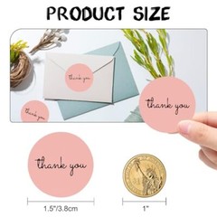 500 Pcs Thank You Stickers, 1.5 inch Pink Thank You Stickers for Small