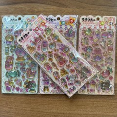 4Pcs Cute 3D Sparkle Gem Stickers Sweet Dessert Castle Epoxy Stickers for Scrapb