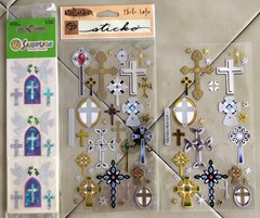 Vintage Lot SANDYLION / STICKO Religious Stickers: Stained Glass, Doves, Crosses