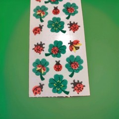 Vintage Sandylion fuzzy Lady Bugs And green clovers stickers