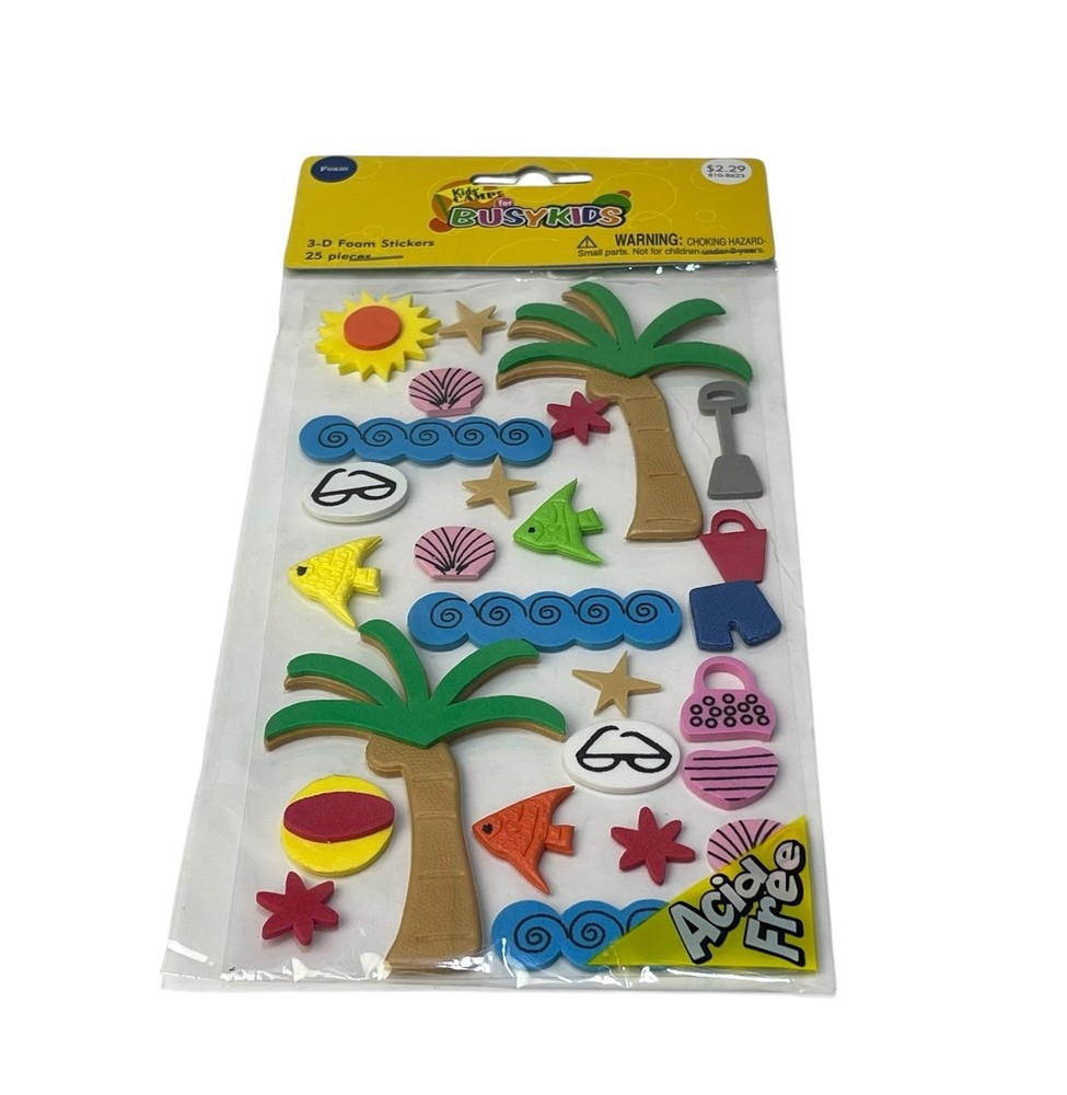 Vintage 2006 Busy Kids Camp Beach Themed Crafts Art 3D Foam Stickers NEW Sealed