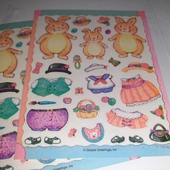 Vintage Easter Bunny Rabbit Gibson Activity Sticker Sheet Vintage 80s Paper Doll