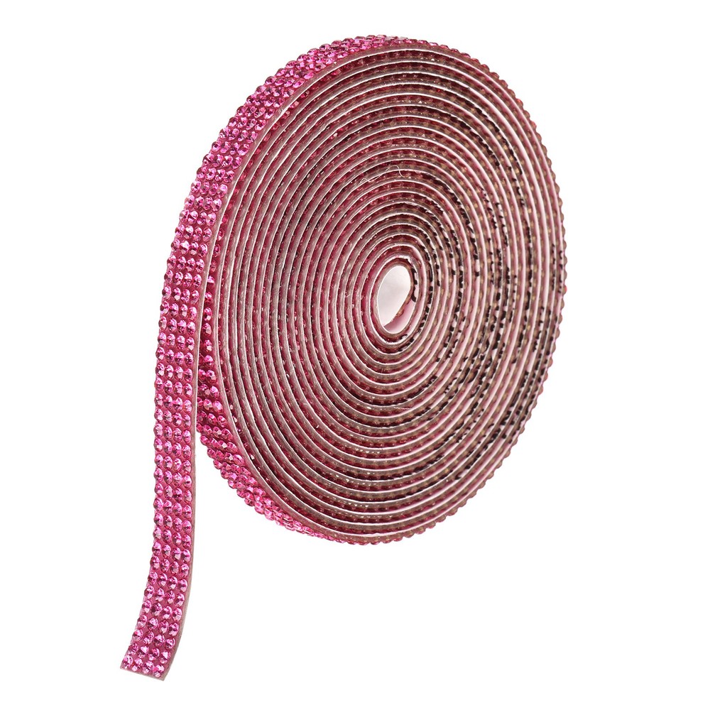 0.35 Inch Self Adhesive Rhinestone Strips 3 Yard for Crafts,Rose Red