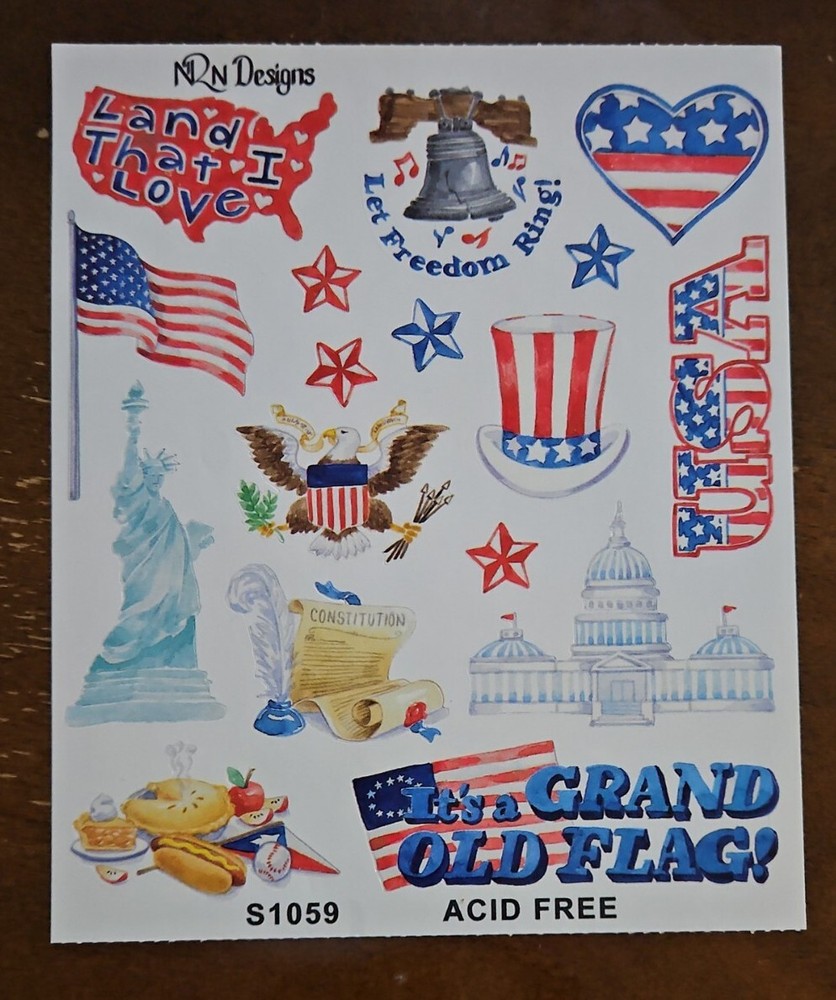 Timeless Treasures Stickers by NRN Design, Patriotic themed, unused