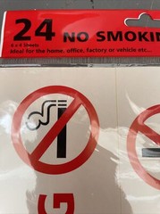 No Smoking Stickers Pack of 24 Assorted Sized Stickers 6 x 4 Sheets NEW In Bag