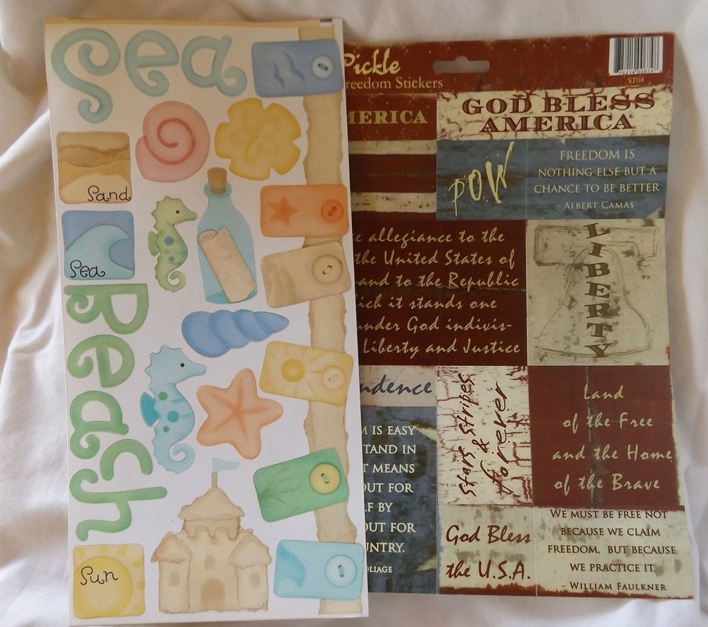 Rusty Pickle Scrapbook Summer Beach Vacation Travel & Patriotic Phrases Stickers