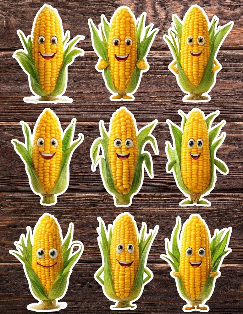 Funny Face Corn Die Cut Vinyl Stickers Set Scrapbooking Laptop Water Bottle