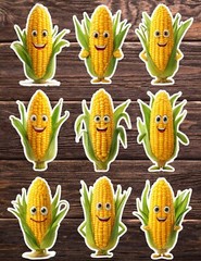 Funny Face Corn Die Cut Vinyl Stickers Set Scrapbooking Laptop Water Bottle