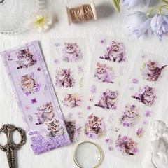 4 Sheets Flowers Cats PET Stickers Journaling Planner Card Scrapbooking Collage