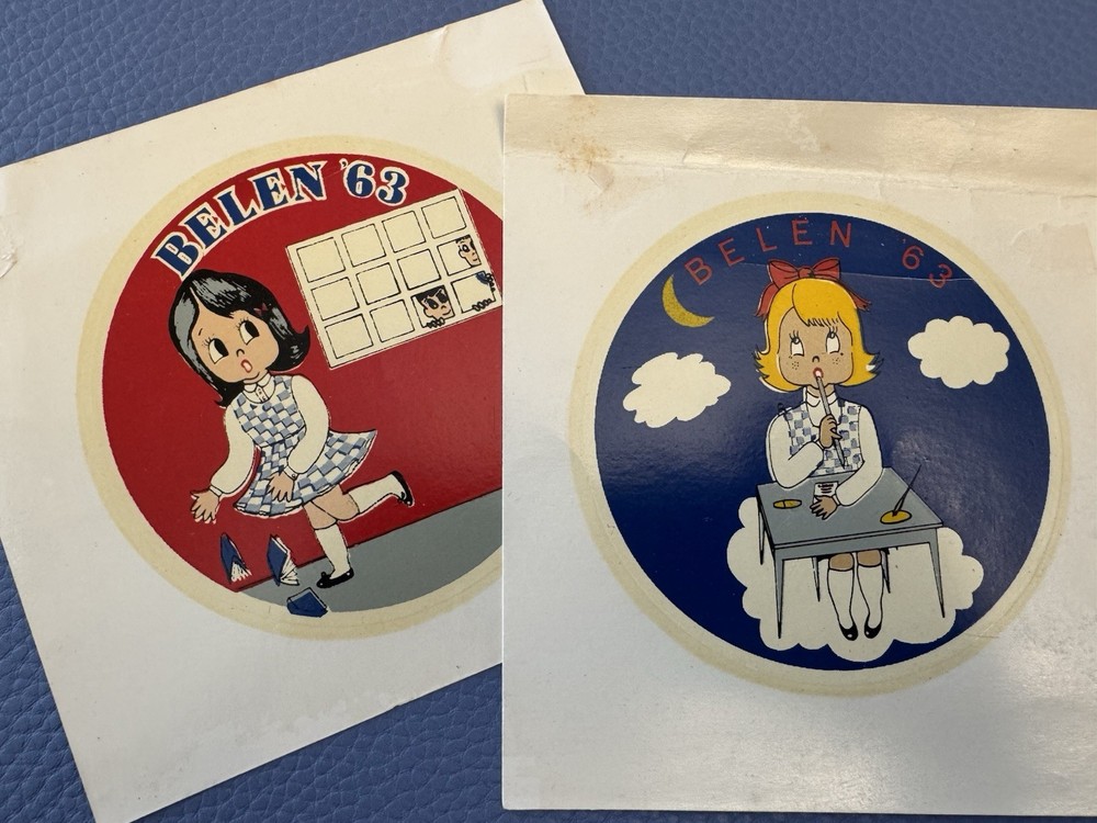 Lot 2 Rare Vintage Waterslide Type STICKER BELEN 63 ? 1963 Unknown Origin