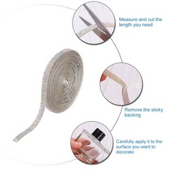 2Pcs Rhinestone Ribbon Silver Colorful Adhesive Rhinestone Strip 0.26″ x 3 Yard