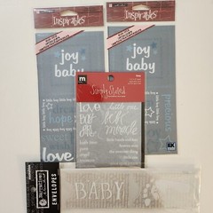NEW 4 Pkgs Rub-Ons BABY White Blue Words Footprint Inspirables Making Memories-Z