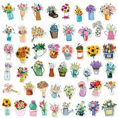50pcs Retro Flower Stickers, Rose Lily Plants Leaf Stickers, 205
