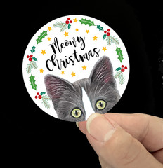 Tuxedo Cat Christmas Stickers