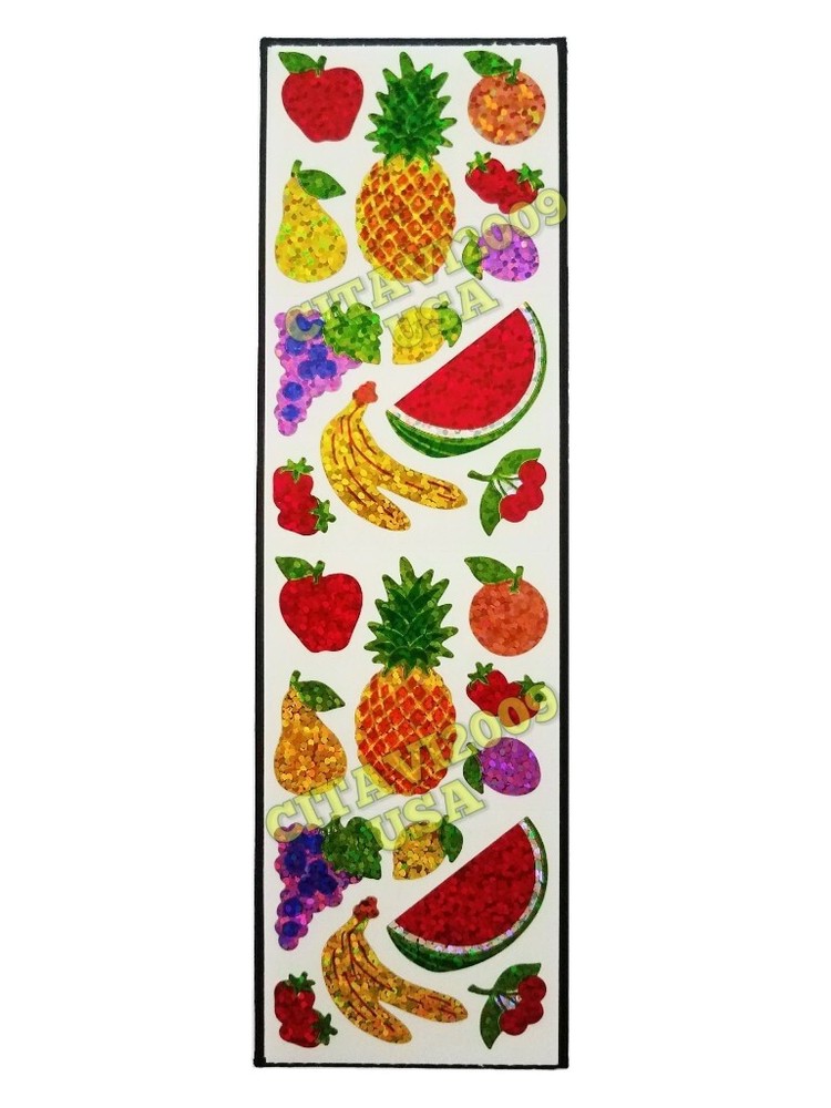 HAMBLY STUDIOS PRISMATIC STICKERS FRUIT FOOD BANANA PEAR ORANGE VINTAGE RARE.