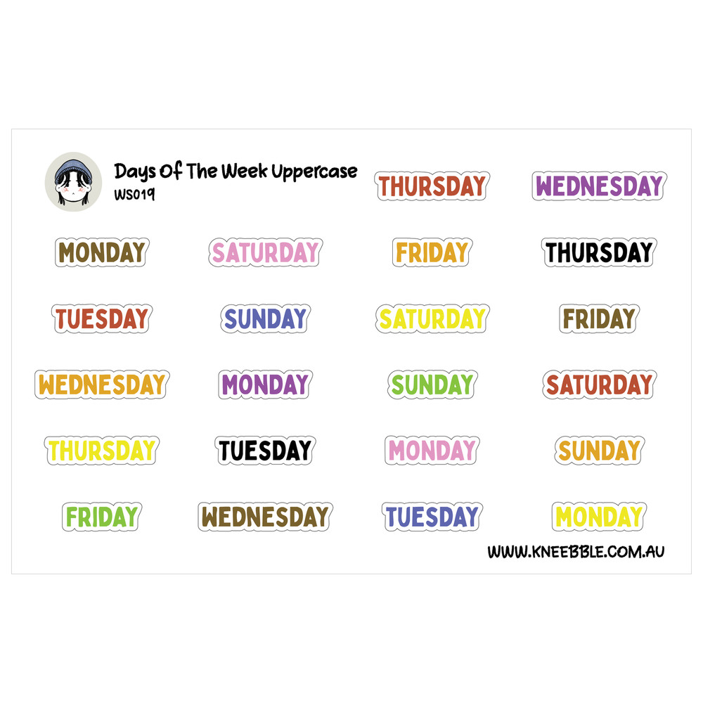 Days Of The Week Planner Stickers – Text Uppercase Style