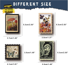 Vintage Postage Stamp Stickers for Scrapbook, 100 Pcs Deco Paper Stickers for Bu