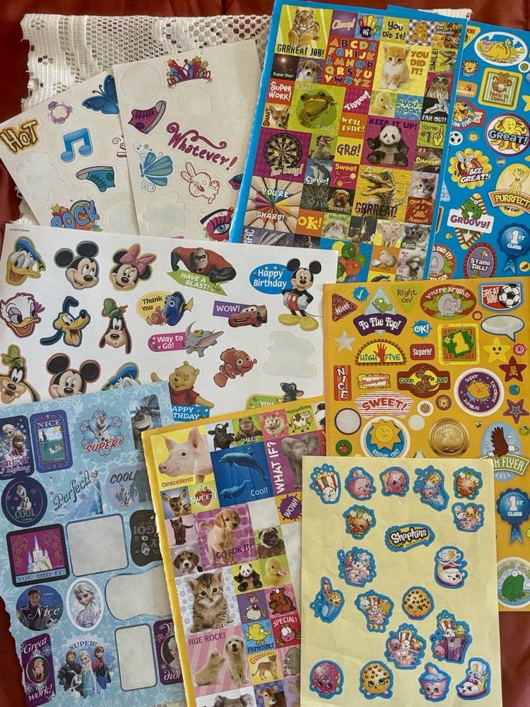 Mixed Lot Scrapbook Reward Vintage Stickers Shopkins Disney Kittens Animals