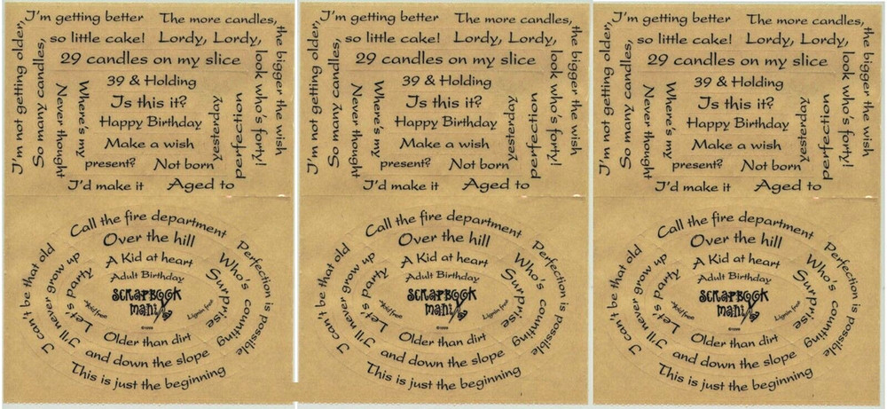Adult Birthday Over the Hill? 3 sheets Scrapbook Words & Quotes Stickers!