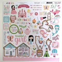 (1) 12×12 Sheet of Echo Park Paper ALL GIRL Scrapbook Element Stickers