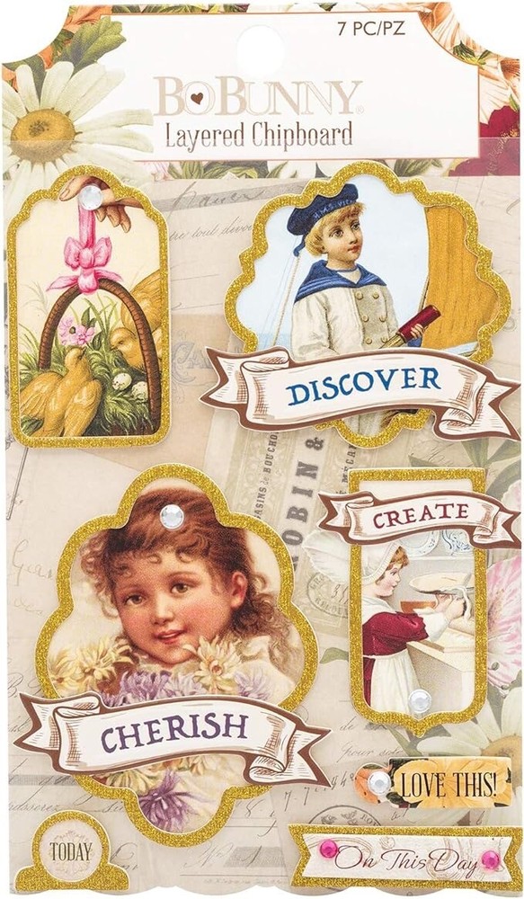 Bo Bunny Layered Chipboard Stickers, Banner Year 7 Piece- 6 Pack