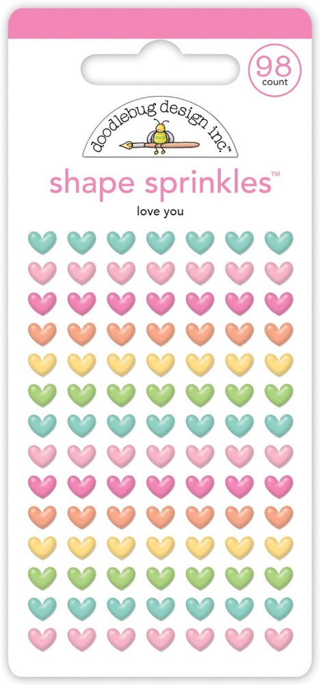 Crafts Doodlebug Sprinkles Puffy Love You Tiny Hearts Pastel Pink Blue Yellow