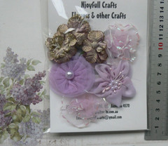 ORCHID GOLD MAUVE LAVENDER Fabric Organza Lace 7 Flower Pk 35-50mm O2 G NJC