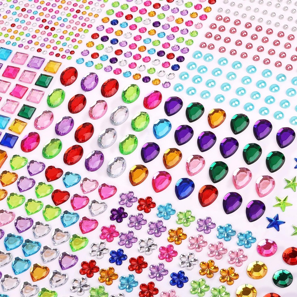 1782pcs Gems Stickers, Self Adhesive for Crafts Bling Multicolour