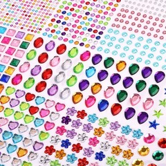 1782pcs Gems Stickers, Self Adhesive for Crafts Bling Multicolour