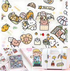 Kawaii Stickers Set (100 Sheets) – Cute PET Transparent Cartoon Animal Flower De