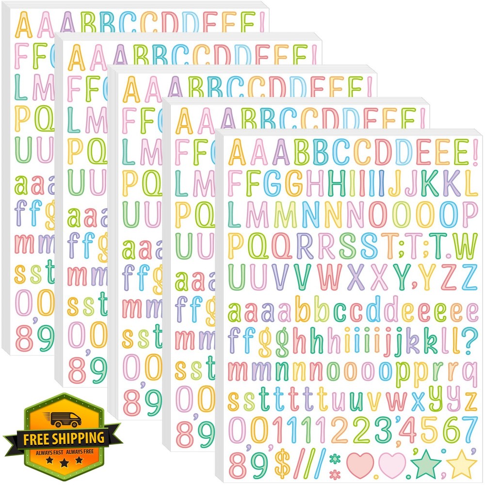 Auteard Letter Stickers Candy Color 0.5 Inch 60 Sheets