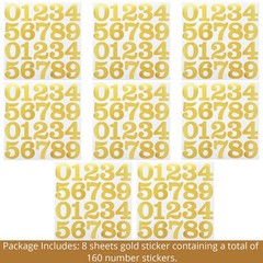 8 Sheets 2 Inch Gold Number Stickers, Adhesive and 2 inch,