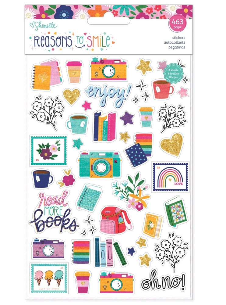 Shimelle REASONS TO SMILE STICKER BOOK (8) Sheets (417pc) GOLD GLITTER