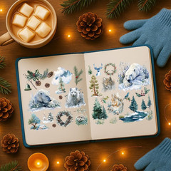 12 Sheets Winter Rub on Transfers for Crafts, Watercolor Forest Animal Rub on Tr