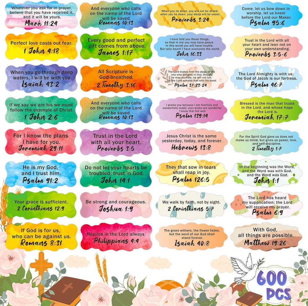 600 Pieces Bible Verse Stickers Inspirational Scripture Sticker, Christian