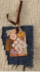 Six OOAK Junk Journal Denim Tags VTG Ephemera Scrapbooking Embellished Handmade