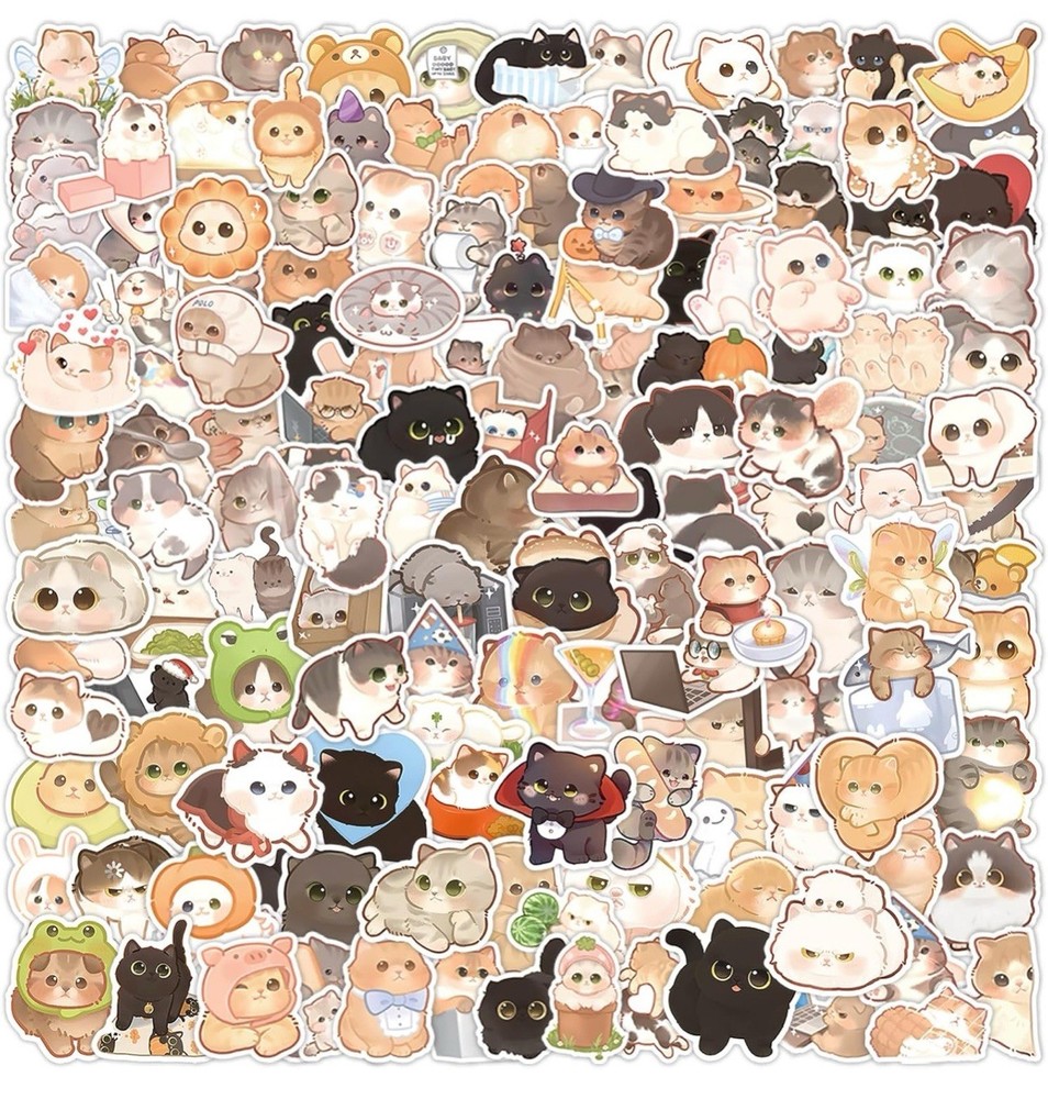 200pcs Cute Cat Stickers For Christmas Or Birthday, Waterproof, Vinyl, Girls/Boy