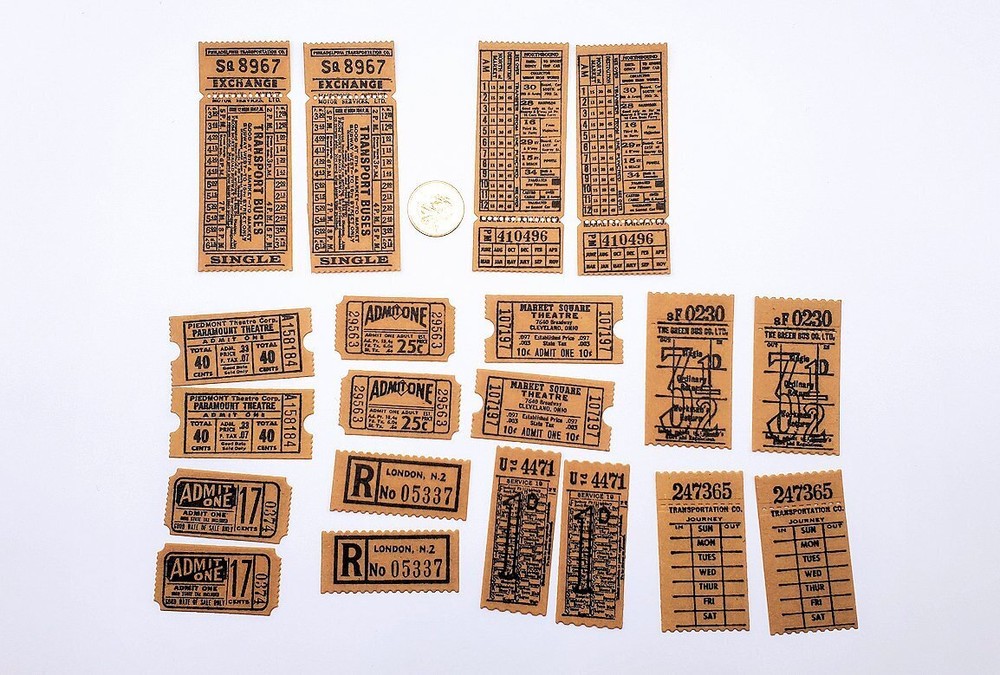 20-Junk Journal-Faux-Tickets-Hand Stamped-Die Cut-Ephemera-Scrapbook-Supplies