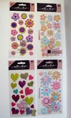 4 PKGS STICKO CLASSIC STICKER SHEETS FLOWER/HEARTS NIP