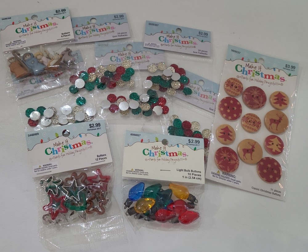 Hobby Lobby Make It Christmas Crafts Lot of 9 Packs Button Gem Light Bulbs More⬇
