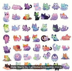 50 Cute Cat Starry Sky Kitty Kitten Space Astral Galaxy Sticker – Meme Kawaii