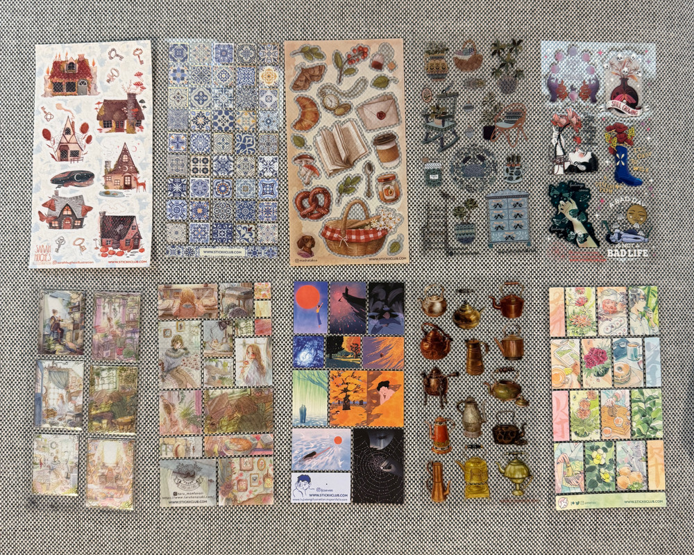 Lot of 10 Stickii Club Sticker Sheets – Vintage Cozy Theme