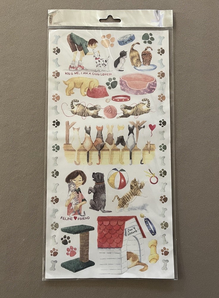 One Large Sheet Of Dog & Cat Themed Scrapbook Stickers, 6” X 12”, New In Package