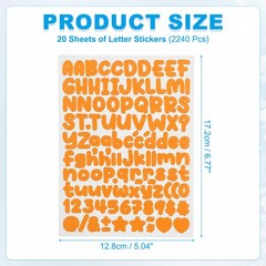 20 Sheets Letter Stickers, Vinyl Letter Number Stickers, Orange
