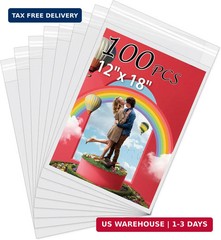 Acid-Free Picture Sleeves, 100 Pack Crystal Clear Storage Bags for 12×18 Art Pri
